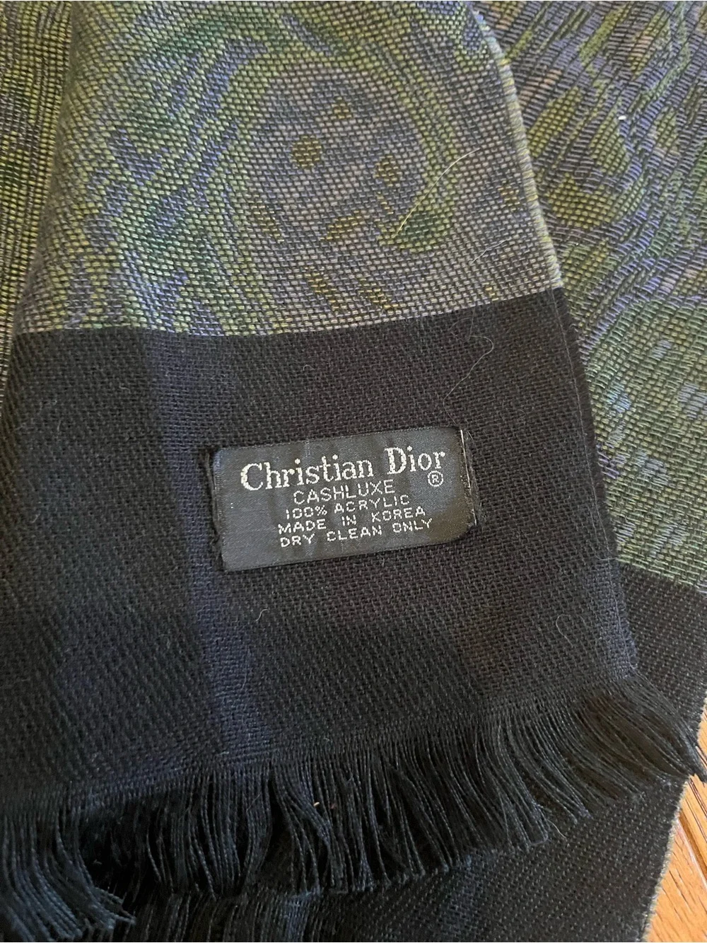 Vintage Christian Dior Green & Black Scarf